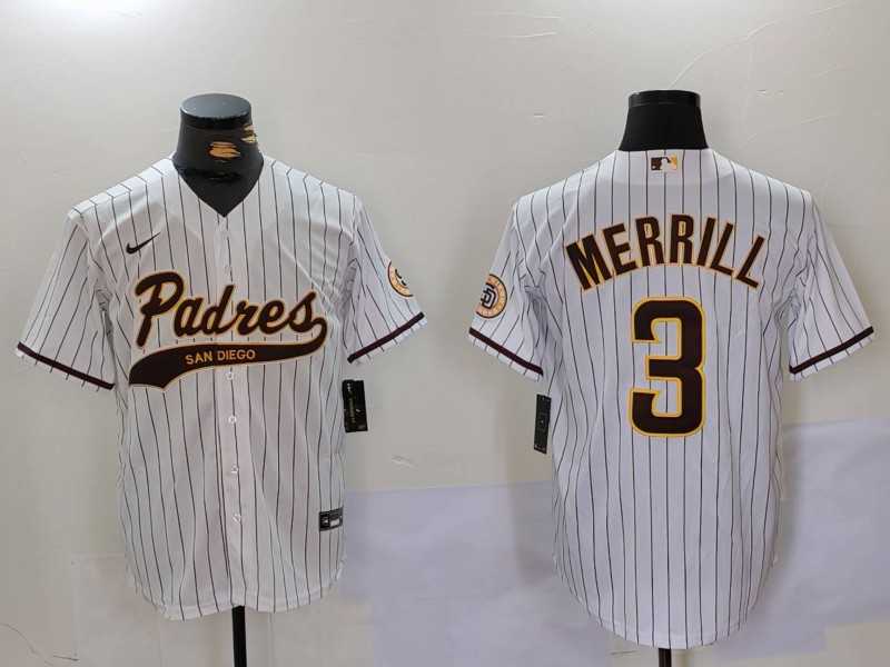 Mens San Diego Padres #3 Jackson Merrill White 2023 Cool Base Stitched Jersey